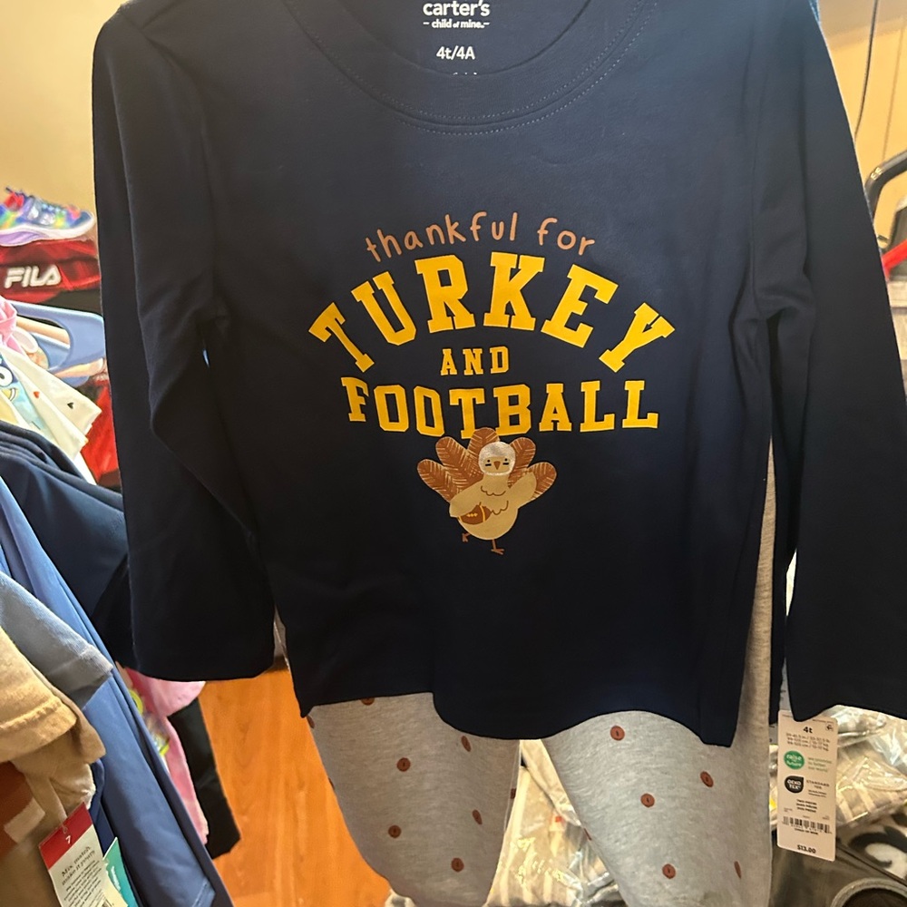 Carter's Navy Kids Shirt - Turkey and Football